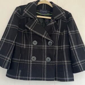 Banana Republic Women’s Black Plaid Wool Blend Pea Coat Jacket Size Small